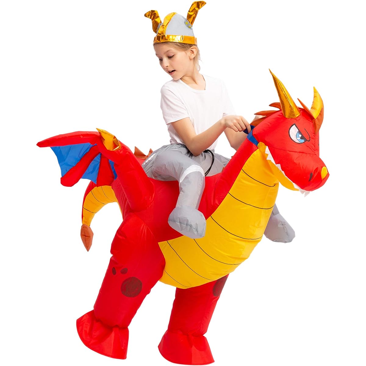 Spooktacular Creations Inflatable Costume Dragon Riding the Fire Dragon Air Blow Up Deluxe Halloween Costume - Child Red 20132
