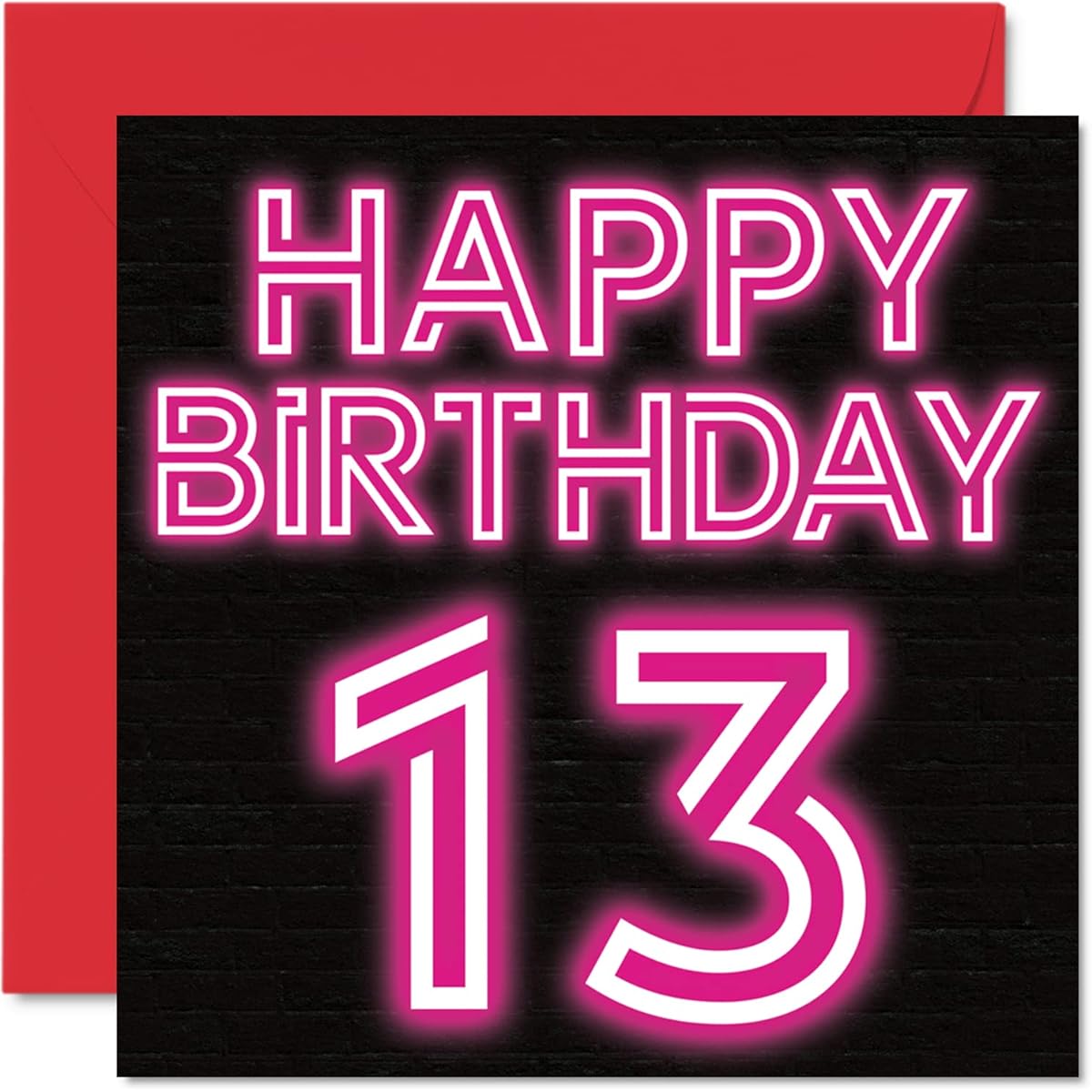 Fun 13th Birthday Card for Boys/Girls - Neon Throw - Happy Birthday Card for Son/Daughter/Brother/Sister/Granddaughter/Niece/Nephew 5.7 x 5.7 Inch Greeting Card 13th Birthday Card