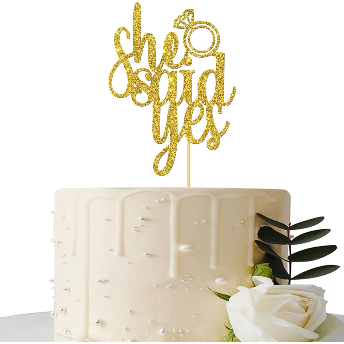 Gold Glitter She Said Yes Cake Topper for Engagement/Bridal Shower/Wedding Shower/Proposal/Bachelorette Party Decorations