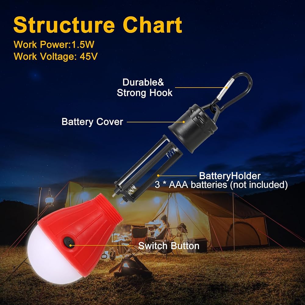 PATIKIL Tent Lantern 4 Pieces Portable Camping Light LED Camping Light Backpack Camping Hiking 145 x 52mm Red