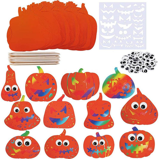Winlyn 72 Sets Fall Magic Color Scratch Pumpkin Cutout Craft Kit Paper Pumpkin Squash Gourd Cutouts Eye Scratch Tool for Kids Classroom Activities Party Favors Halloween Decorations