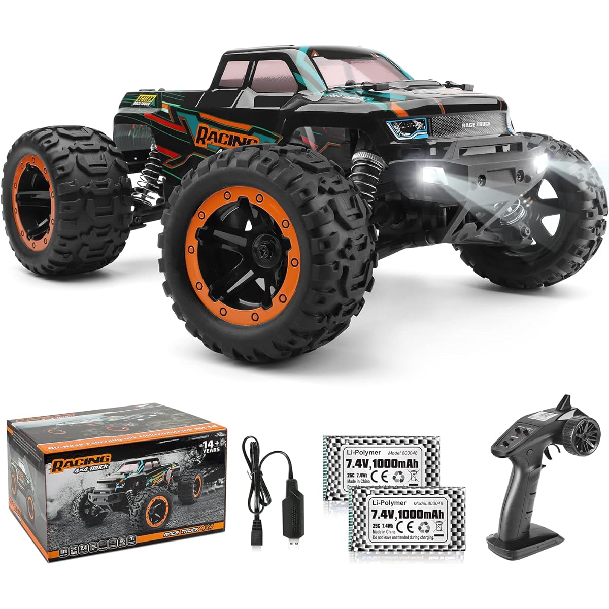HAIBOXING RC Car 16889 1:16 Remote Control Car for Adults High Speed 36km/h RC Truck RTR RC Crawler 2.4G All Terrain Waterproof Off-Road Vehicle with 2 Batteries Gift Toy for Boys Age 8+