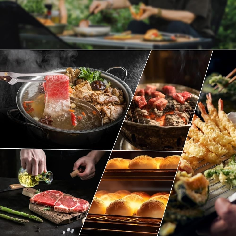BBQ Tongs Camping Tongs Barbecue Tongs 304 Stainless Steel Multi-Tongs Yakiniku - Chopsticks - Camping - Lightweight / Heat Resistant / Burn Prevention / Rustproof / Outdoor Tableware / Camping Cookware Supplies (B-Black + Silver (2PCS))
