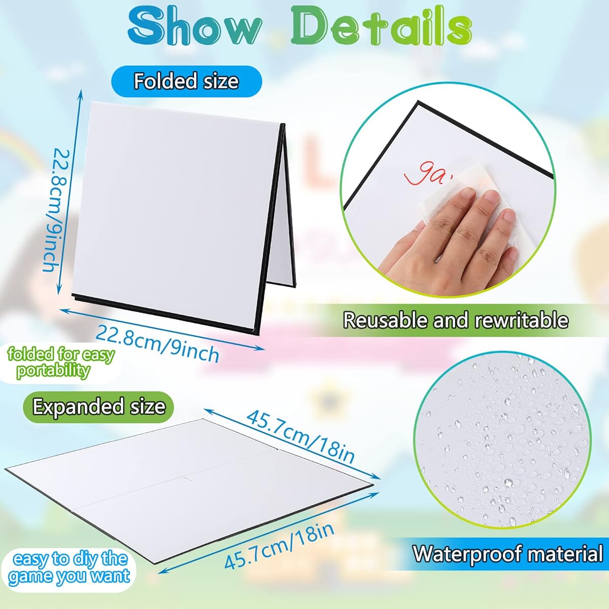 4 Sheets Folding Blank Game Boards Make Your Own Game Board 4 Fold Whiteboard Blank Game Board for School Classroom DIY Games Activities 18 x 18 Inch