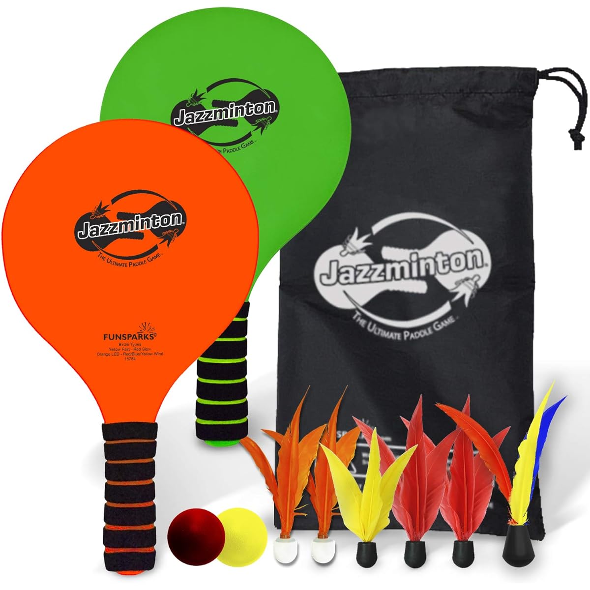 Funsparks Paddle Ball Game Jazzminton Deluxe with LED Birdies Indoor/Outdoor Game for Kids, Teens and Adults