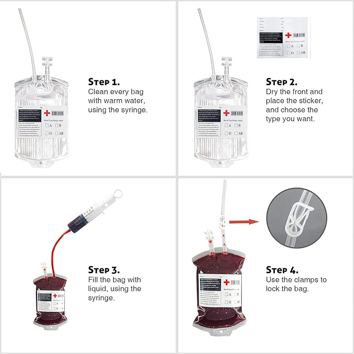 Rasnodda Blood Bags for Drinks, 25 Blood Bags Halloween Party Decorations, Reusable IV Bags, Blood Bags for Drinks for Theme Party, Vampire Zombie Masquerade