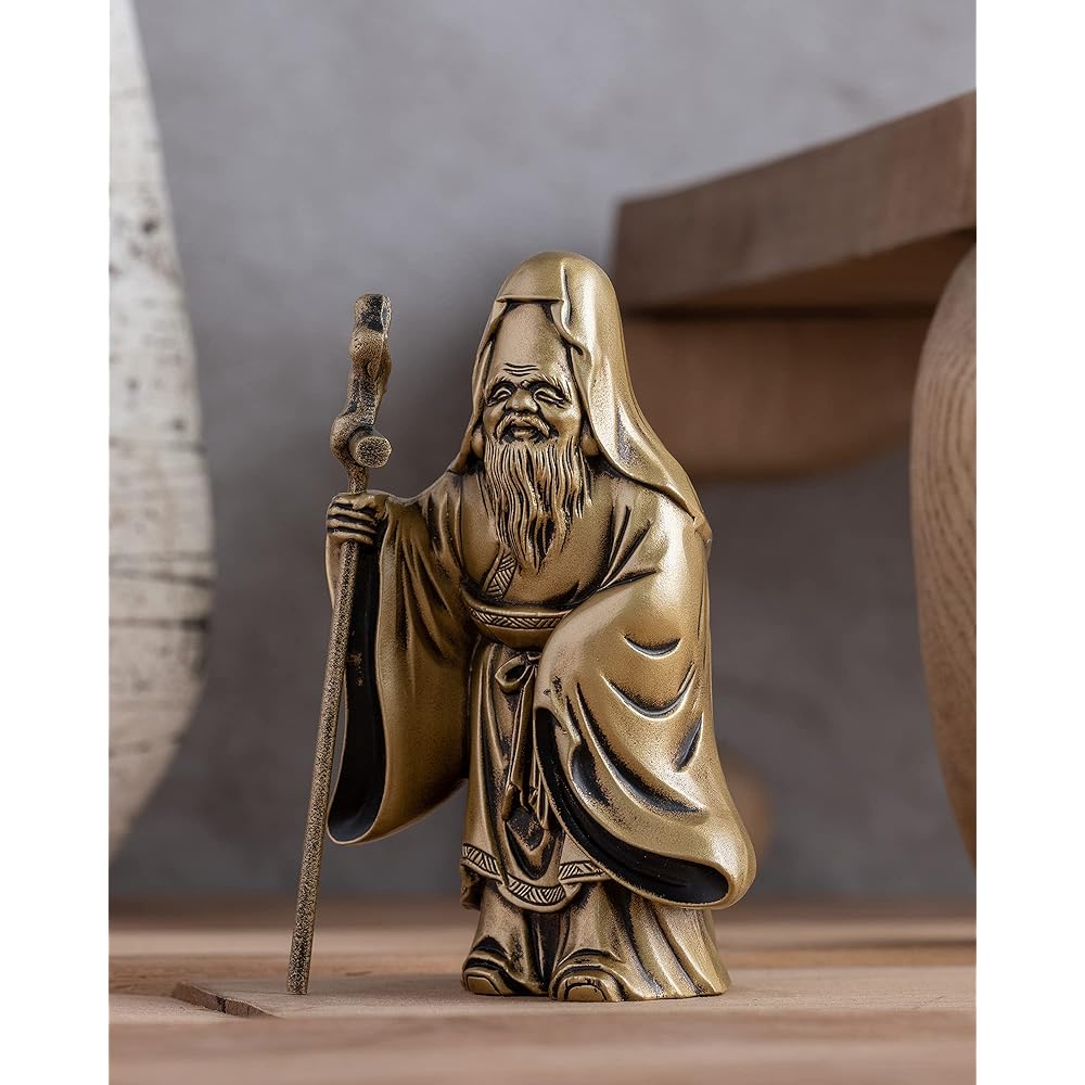 Seven Lucky Gods of Good Luck Fukurokuju Silky Gold Buddhist sculptor: Hideun Makita Prototype_Old beauty Buddha statue Ornament Takaoka copperware (Fukurokuju 7F)