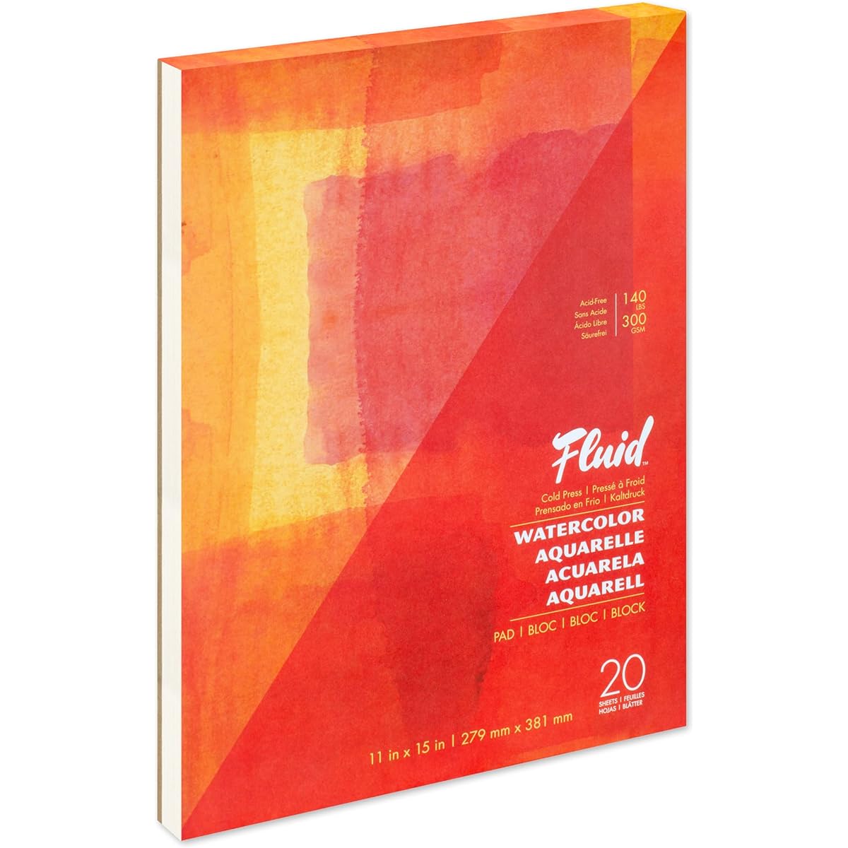Fluid Artist Watercolor Pads, 140lb (300GSM) Cold Press Paper Pads for Watercolor and Wet Media, Folded 11 x 15 Inch, 20 White Sheets