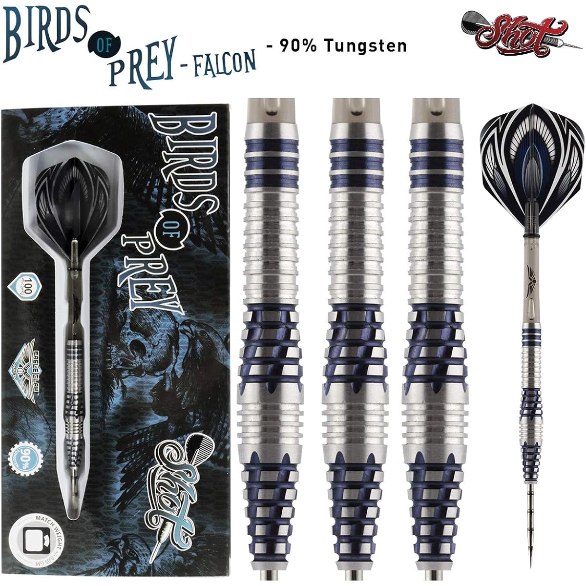 Steel Tip Dart by Shot Darts-Birds of Prey Falcon Steel Tip Dart-Front Weighted 25gm-90% Tungsten Barrel