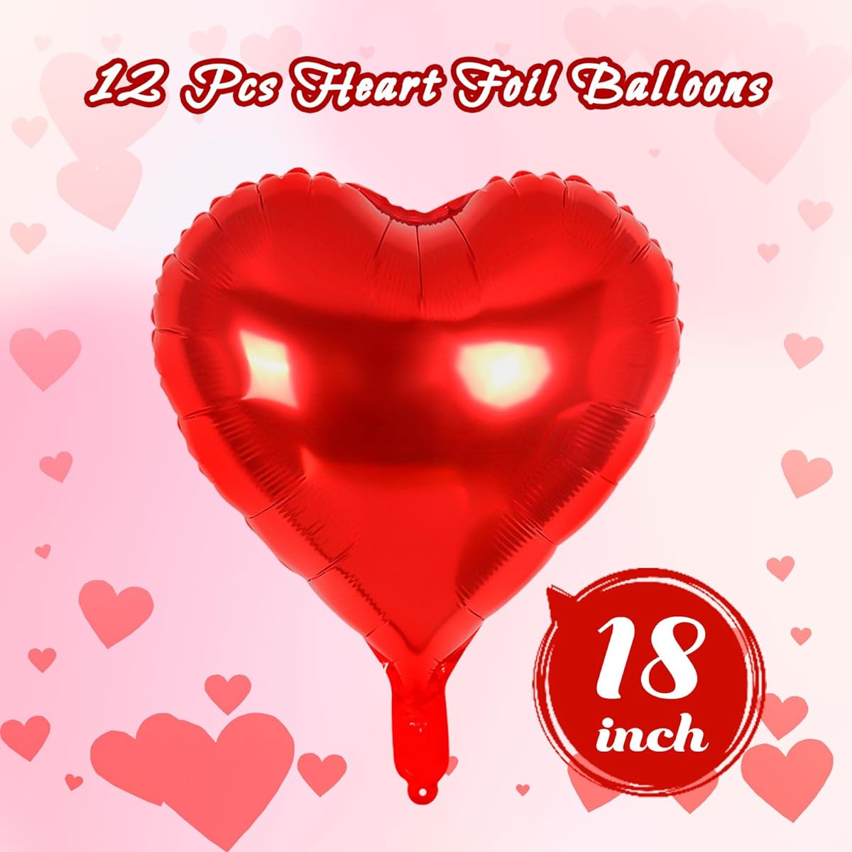 Heart Balloons, 12pcs 18inch Heart Shaped Foil Balloons Love Balloons Valentine Balloons for Birthday Party Wedding Engagement Party Baby Shower Valentine's Day Decorations (Red)
