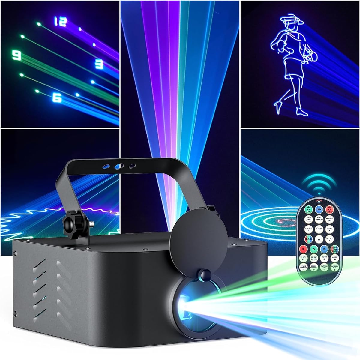 U`King Disco Light Party Light 3D Animation DJ Light Disco Projector with Voice Control &DMX512 Remote Control Perfect for Halloween, Live Show, Family Party, Bar
