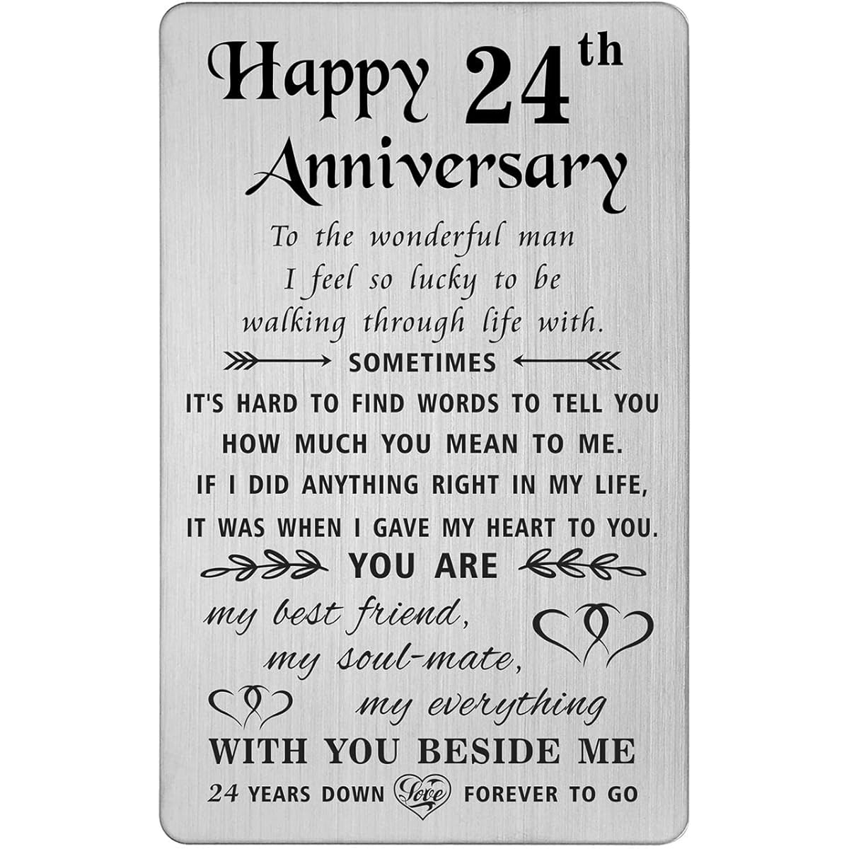 TANWIH 24th Anniversary Card Gift, Gift for Husband, 24 Years Wedding Anniversary Card, Gift for Men, Engraved Metal Wallet Insert