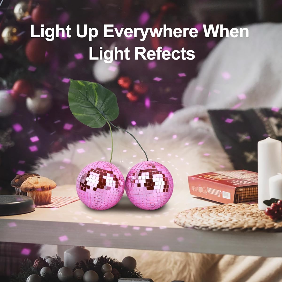 Cherry Disco Ball Decoration (Pink, Double Cherry - 12cm)