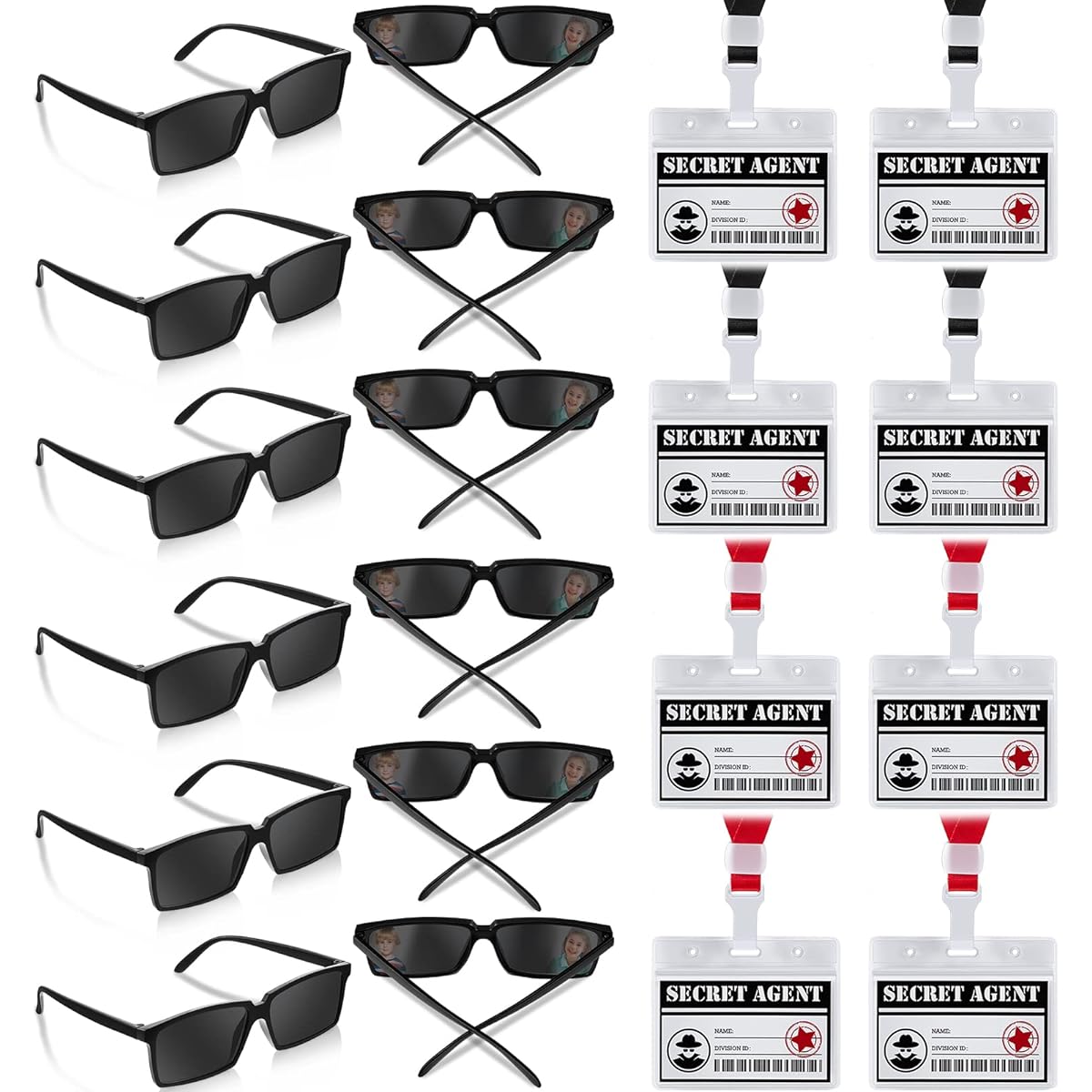 Umigy 24 Pieces Secret Agent Name Tag & See Behind You Sunglasses Secret Agent Badge Rearview Mirror Sunglasses Detective Glasses Escape Room Party Favors Detective Party Supplies