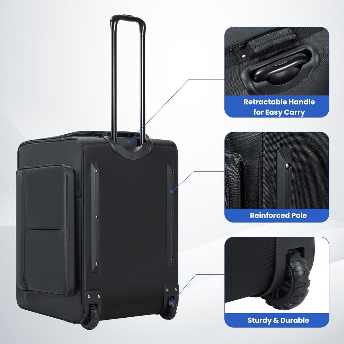 Aleemin Speaker Bag with Casters Compatible with DXR12MKII Rolling Speaker Carrying Case Multi-Pocket & 2 Fixed Straps Soft Padded Speaker Roller Bag (24 x 17.3 x 17 inches)