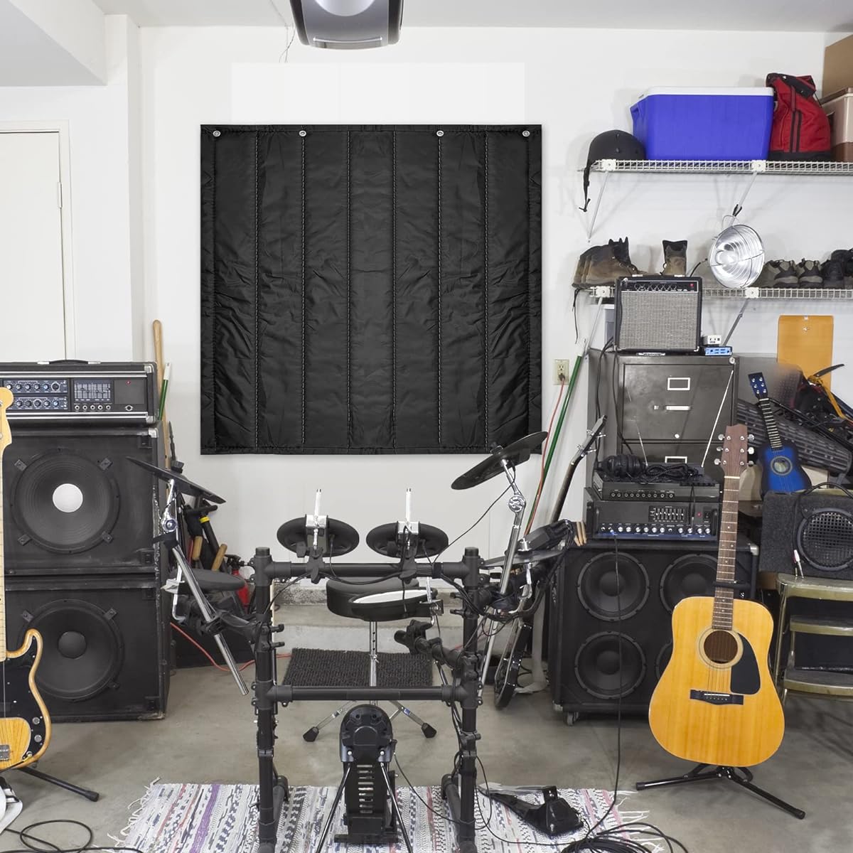 2 Pieces Large Soundproof Blanket Soundproof Blanket Cotton Felt Oxford Cloth Sound Absorption Sheet for Door Acoustic Noise Block Blanket Studio Sound Absorption, Black (48 x 48 inches)