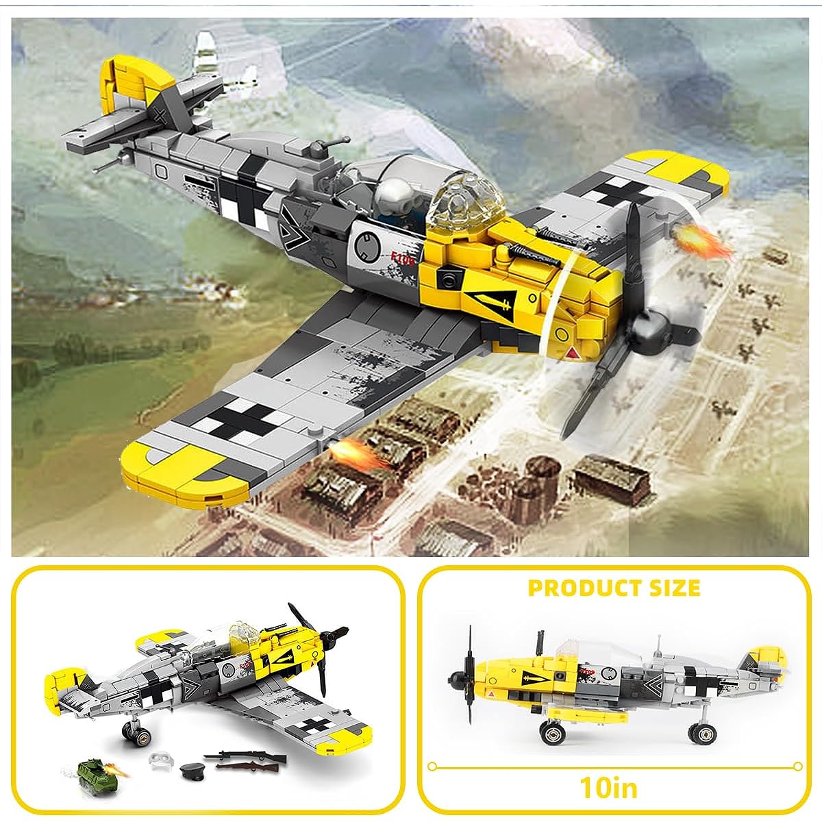 TOY PLAYER BF-109 Fighter Jet Fighter Jet Fighter Jet Set - LEG0 7 Year Old Boy Military Airplane Model Gift for 6 Year Old 7 Year Old 8 Year Old 9 10 11 12 Year Old Boy WW2 Military Set Collectors & Enthusiasts