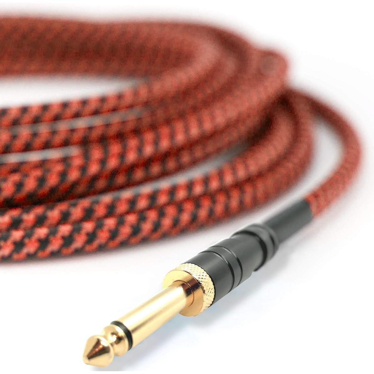 Guitar Cable 20ft - 1/4" Right Angle Red Instrument Cable - Professional Quality Electric Guitar Cord and Amp Cable - Low Noise Bass and Guitar Cable - Reliable Cord for Clean, Clear Tone