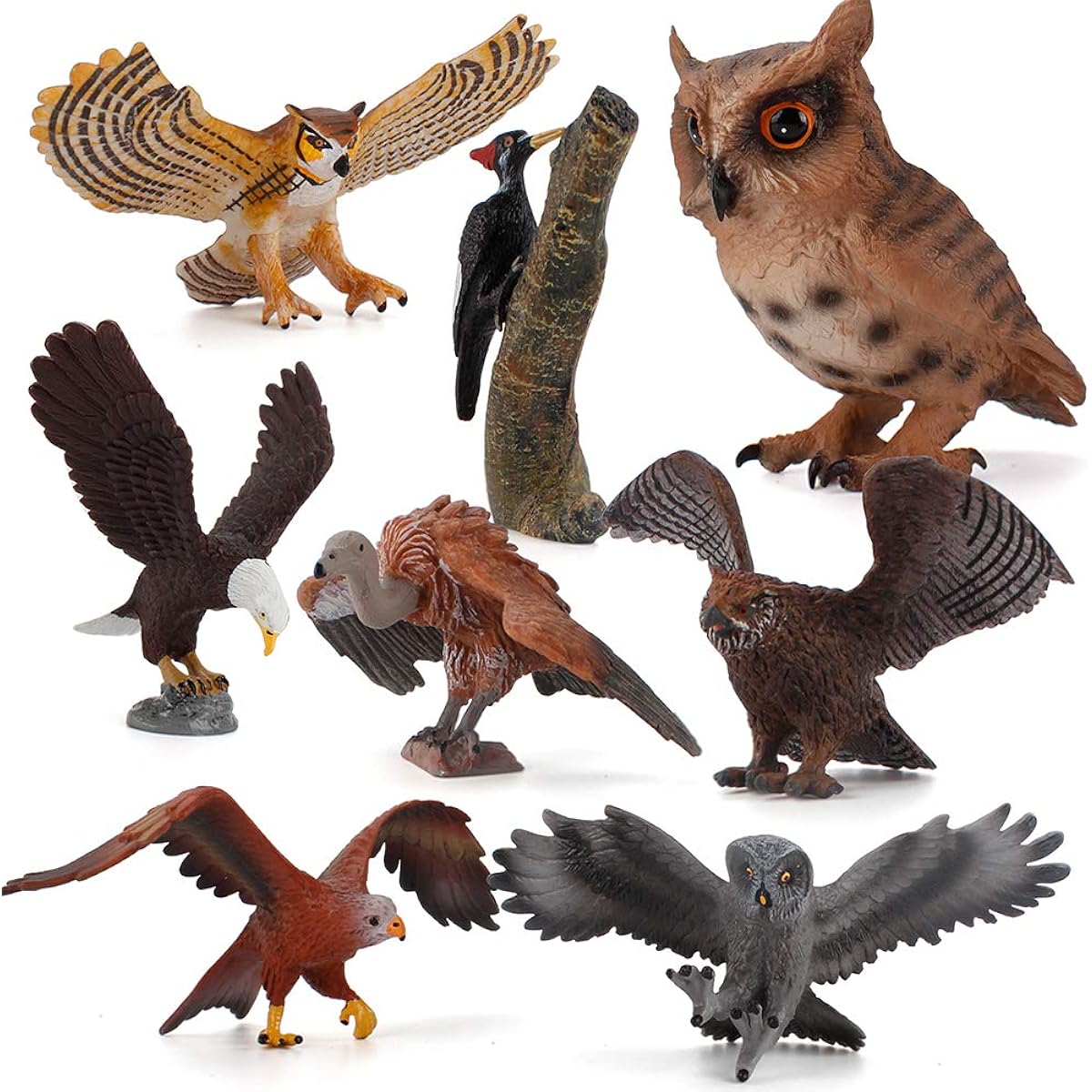 8 Pieces Eagle Animal Figure Model Owl Woodpecker Figurine Family Party Supplies Cake Topper Collection Desktop Decoration Development Set Cognitive Toy 5 6 7 8 Years Old Boys Children Toddler