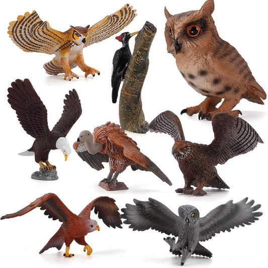 8 Pieces Eagle Animal Figure Model Owl Woodpecker Figurine Family Party Supplies Cake Topper Collection Desktop Decoration Development Set Cognitive Toy 5 6 7 8 Years Old Boys Children Toddler