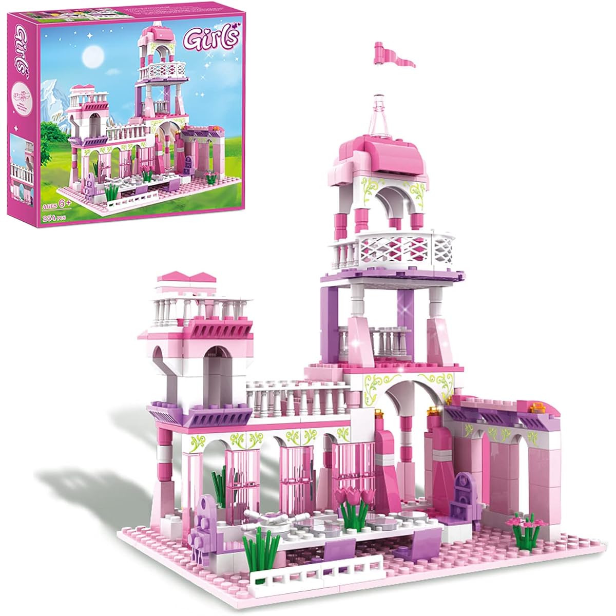 COGO MAN Princess Castle Building Blocks Pink Palace King's Banquet Blocks for Girls 6-12 Building Playset Educational Toys for Kids 254 Pieces