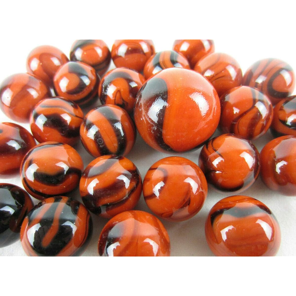 Big Game Toys~ 25 Glass Marbles Bengal Tiger Orange Black Swirl Classic Style Game Pack (24 Players, 1 Shooter) Decoration/Vase Filler/Aquarium