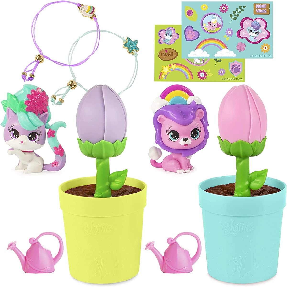Blume Petal Petz 2 Pack Unbox Surprise Collection Pet & Charm Bracelet! (Series 1) Bloomy Pot Bloom Surprise Toy Water Blooming Flower Flower Pot