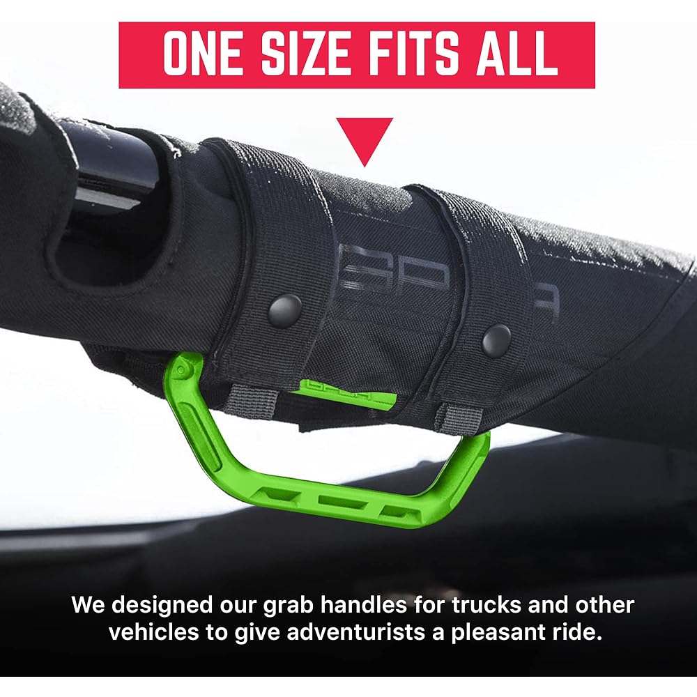Jeep Accessories Combo, Better Value Pack with 2 Grip Pro Roll Bar Handles and Back Grip Grab Headrest for JK, JL, JLU, JT Gladiator, JKU More, Neon Green