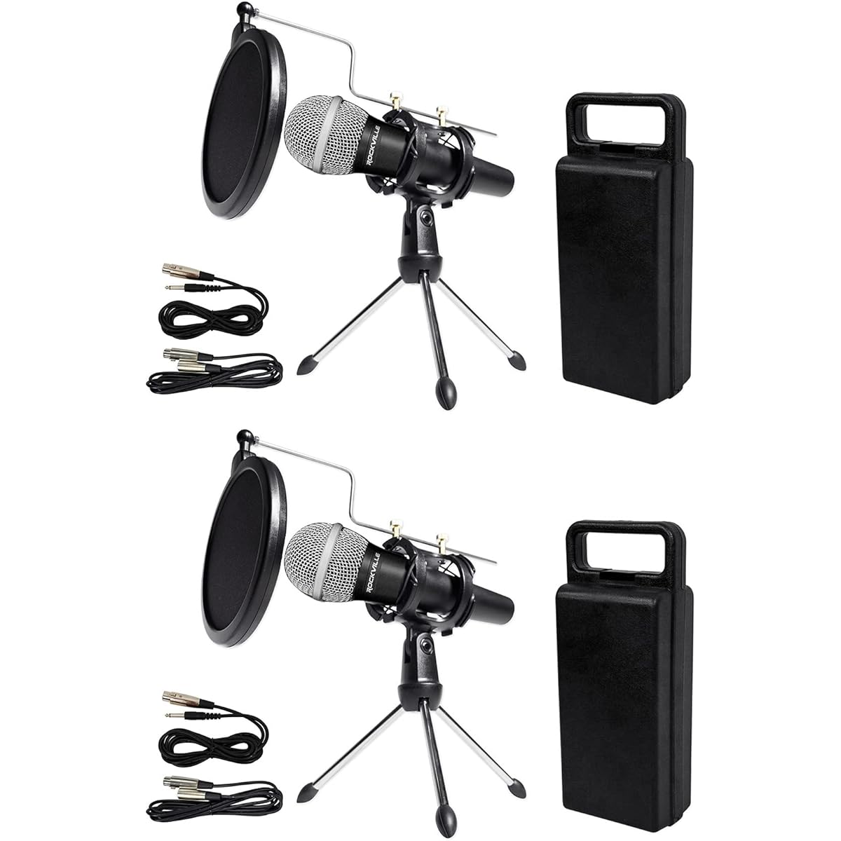 Rockville Dynamic Podcast Microphone + Stand + Pop Filter + 2 Cables