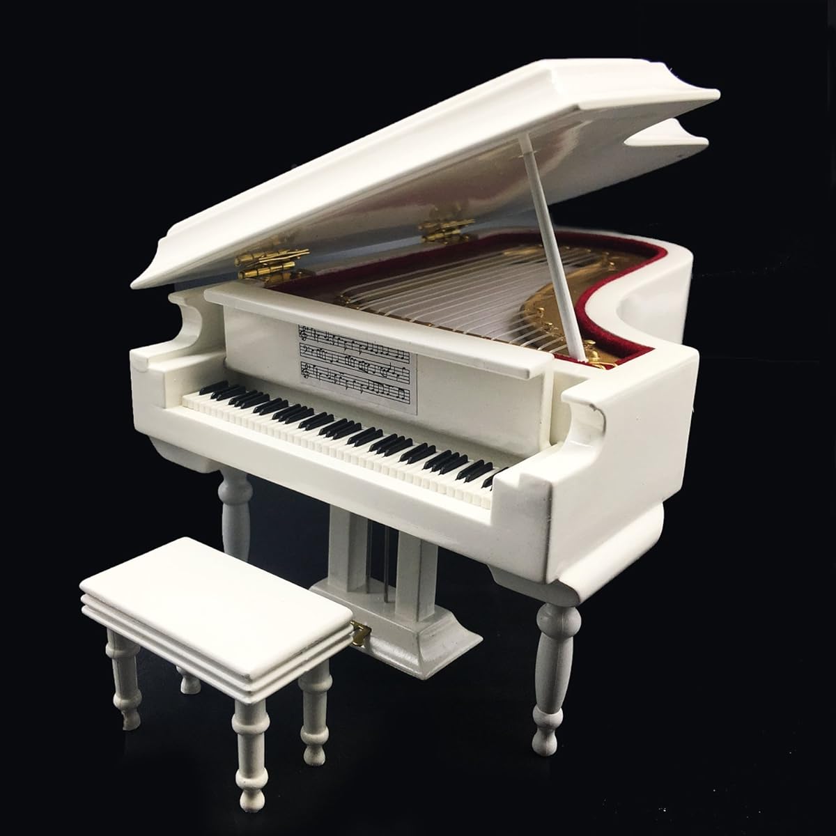 White Piano Music Box with Bench and Black Case Musical Boxes Gift For Christmas/Birthday/Valentine's day, Melody Spirited Away