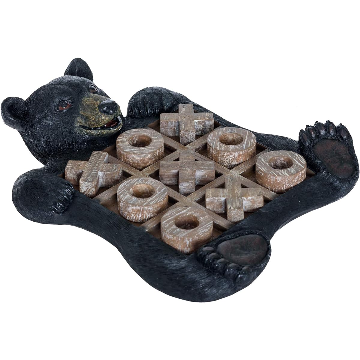 Pine Ridge Black Bear Tic Tac Toe Tabletop Game - Tic Tac Toe Decorative Game Teddy Bear Black Rustic Wilderness Home Decor - Indoor Recreational Game Black Bear Decor