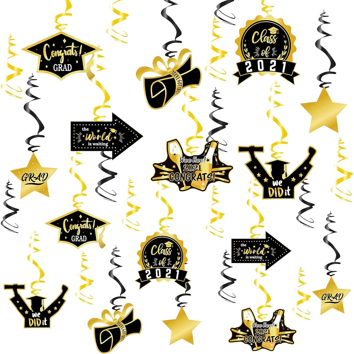 Konsait 30 Pack Graduation Hanging Decorations Swirls Graduation Theme 2021 Graduation Spiral Home Ceiling Wall Decor School Prom Graduation Party Favor Decorations