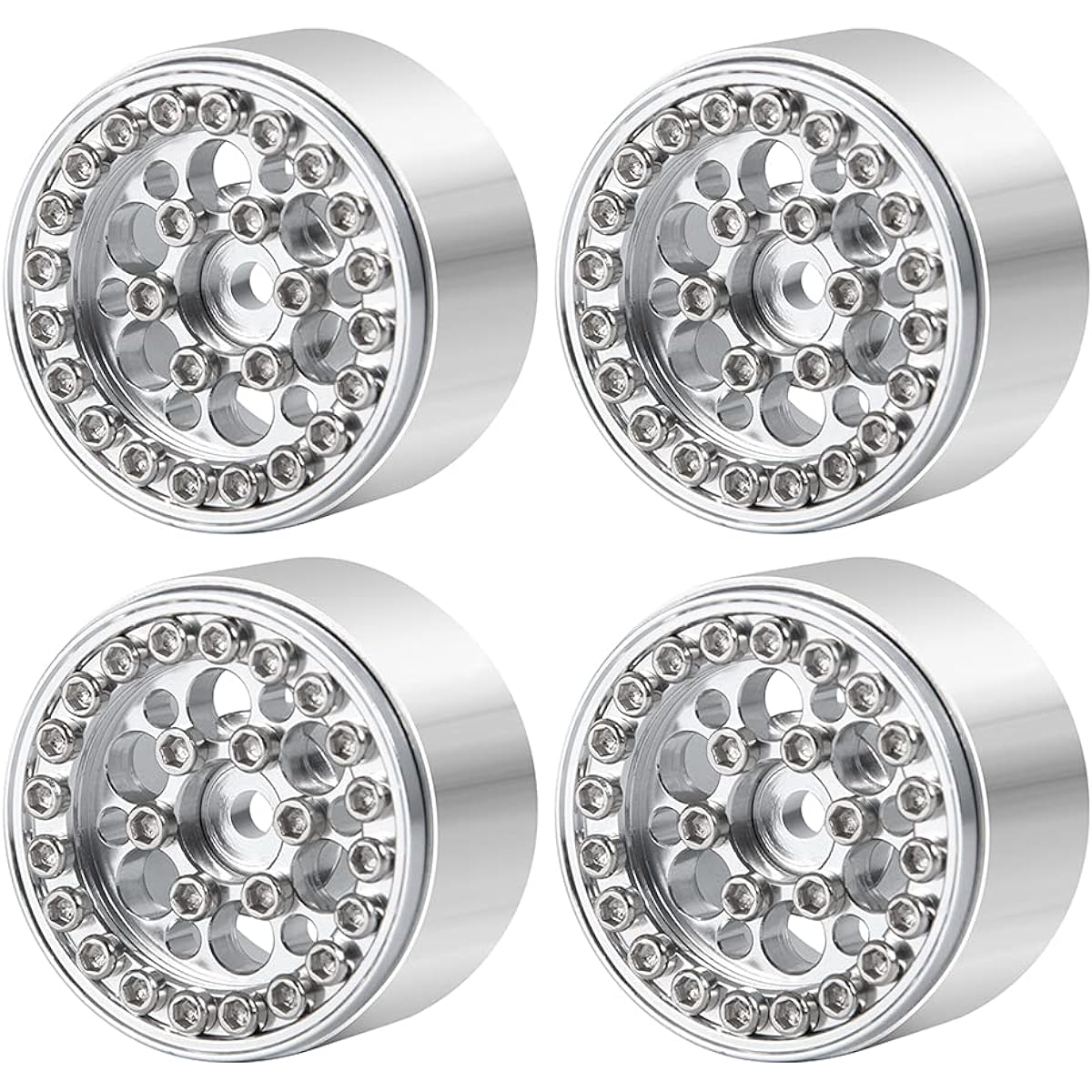 CNC Aluminum Beadlock Wheel Rims Set of 4 for 1/24 Axial SCX24 90081 RC Crawler (Silver)