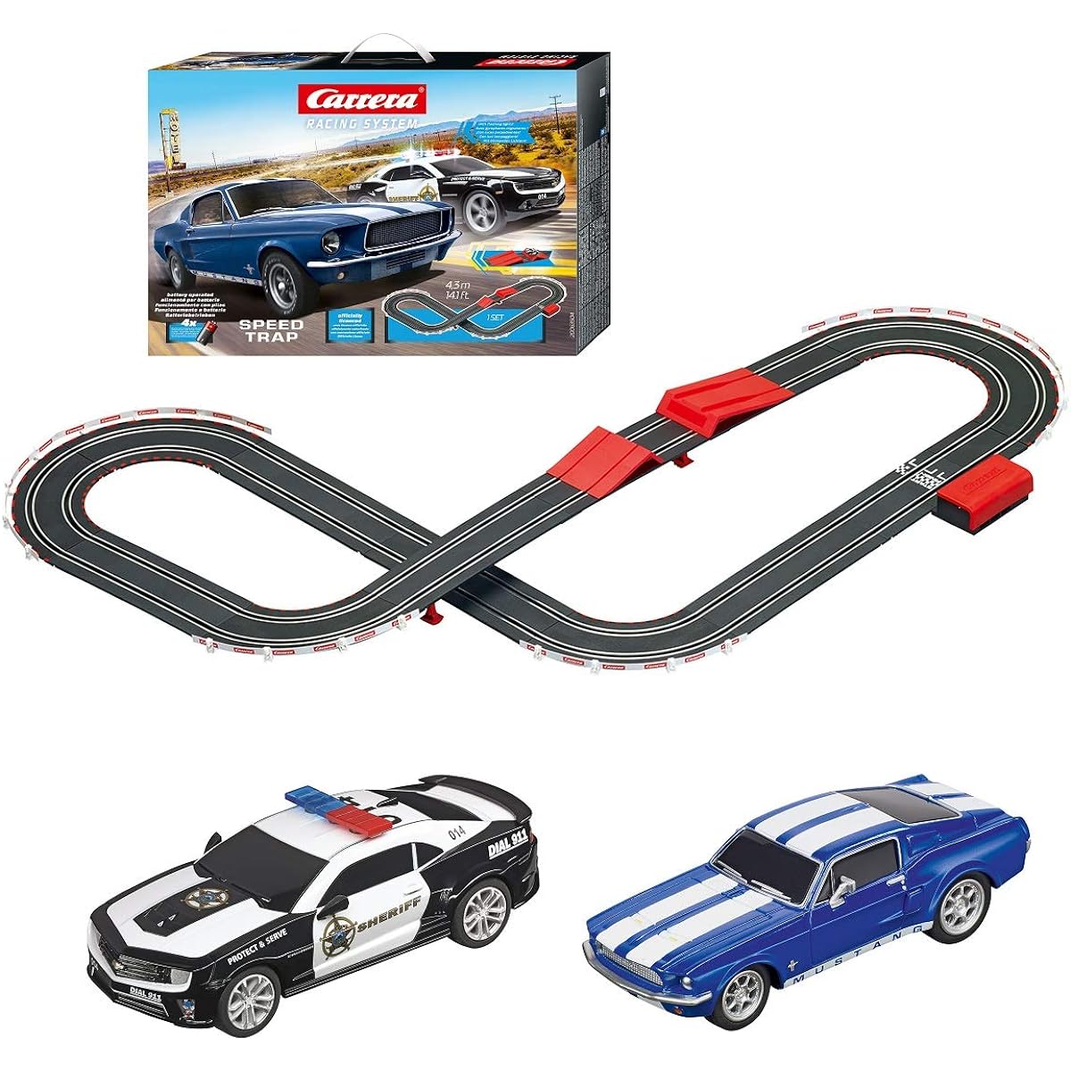 Carrera 63504 Speed Trap Battery Powered 1:43 Scale Slot Car Race Track Set with Jump Ramps
