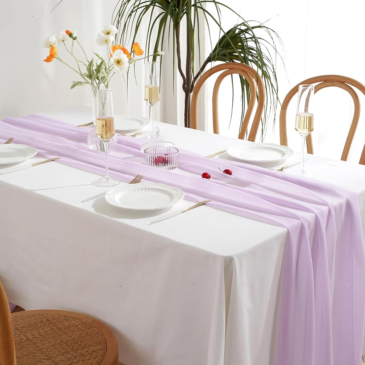 KINBOSD 1pc Chiffon Table Runner 27 x 118 Inch Pink Sheer Romantic Wedding Runner for Wedding Birthday Party Bridal Baby Shower Decoration (Light Purple)