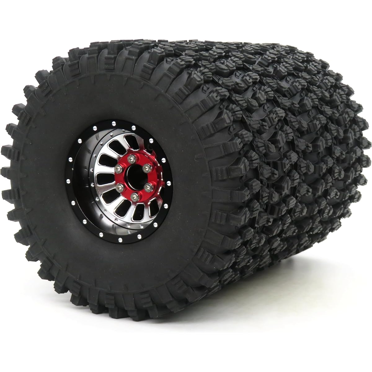 HOBBYSOUL RC Adjustable 4 Offset 1.9 Beadlock Wheels and Tires Aluminum Black Silver 1.9 RC Rims and Tires 120mm Height for 1:10 Mud Crawler TRX4 SCX10 Gen8 (4 Pack)