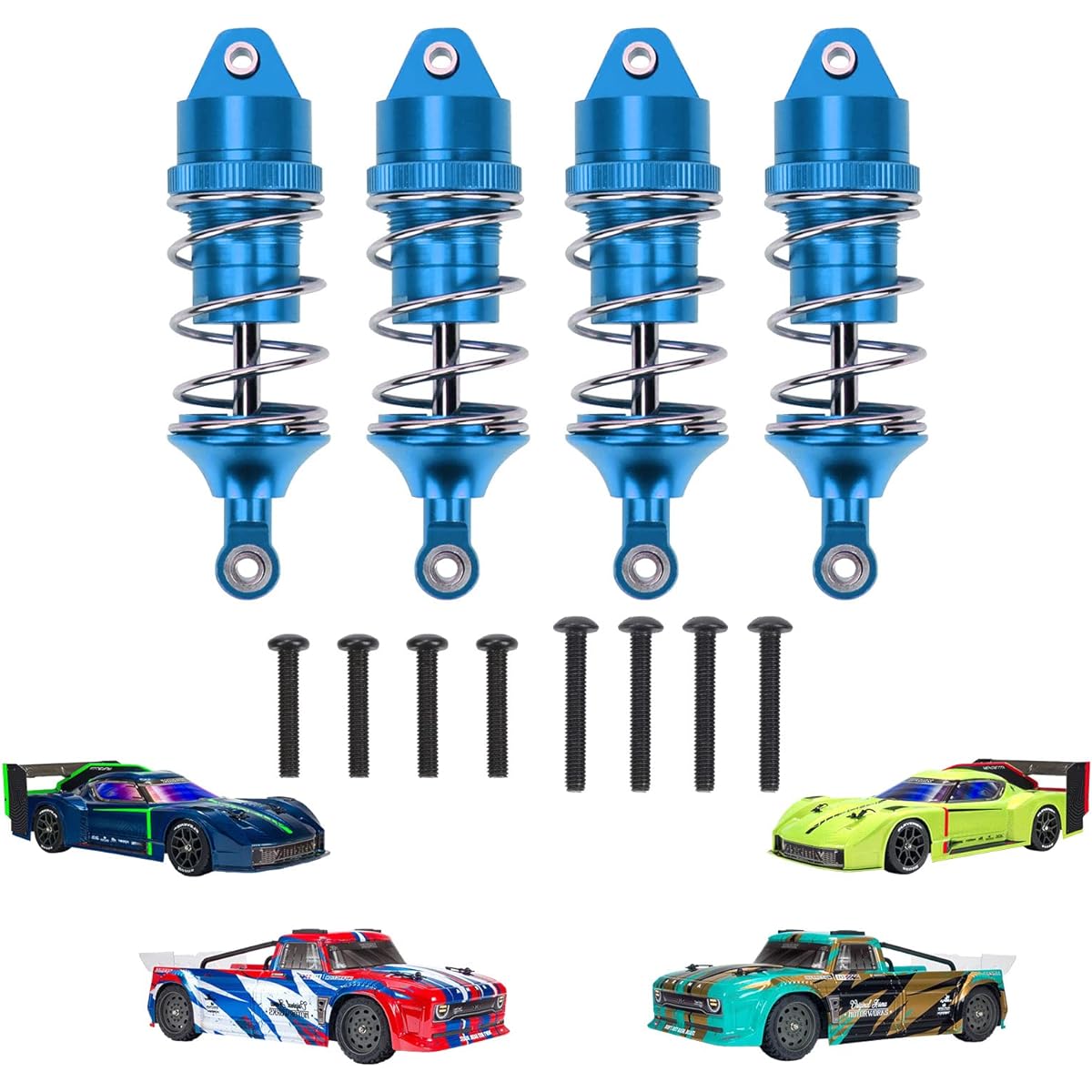 RACWD RC Shock Absorber 70mm ARRMA INFRACTION 4X4 570 Mega for VENDETTA 4X4 3S BLX Upgrade Parts Full Aluminum Front Rear Shock Absorber Damper 4pcs for 1/8 3S ARA4215V3 ARA4319V3 ARA330701 Blue