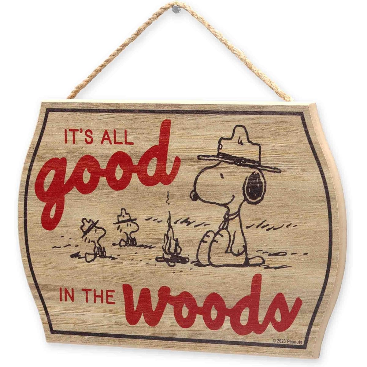 Peanuts Snoopy It's All Good In the Woods Hanging Wooden Wall Decor - Fun Snoopy Sign for Cabins, Lakehouses, Campers
