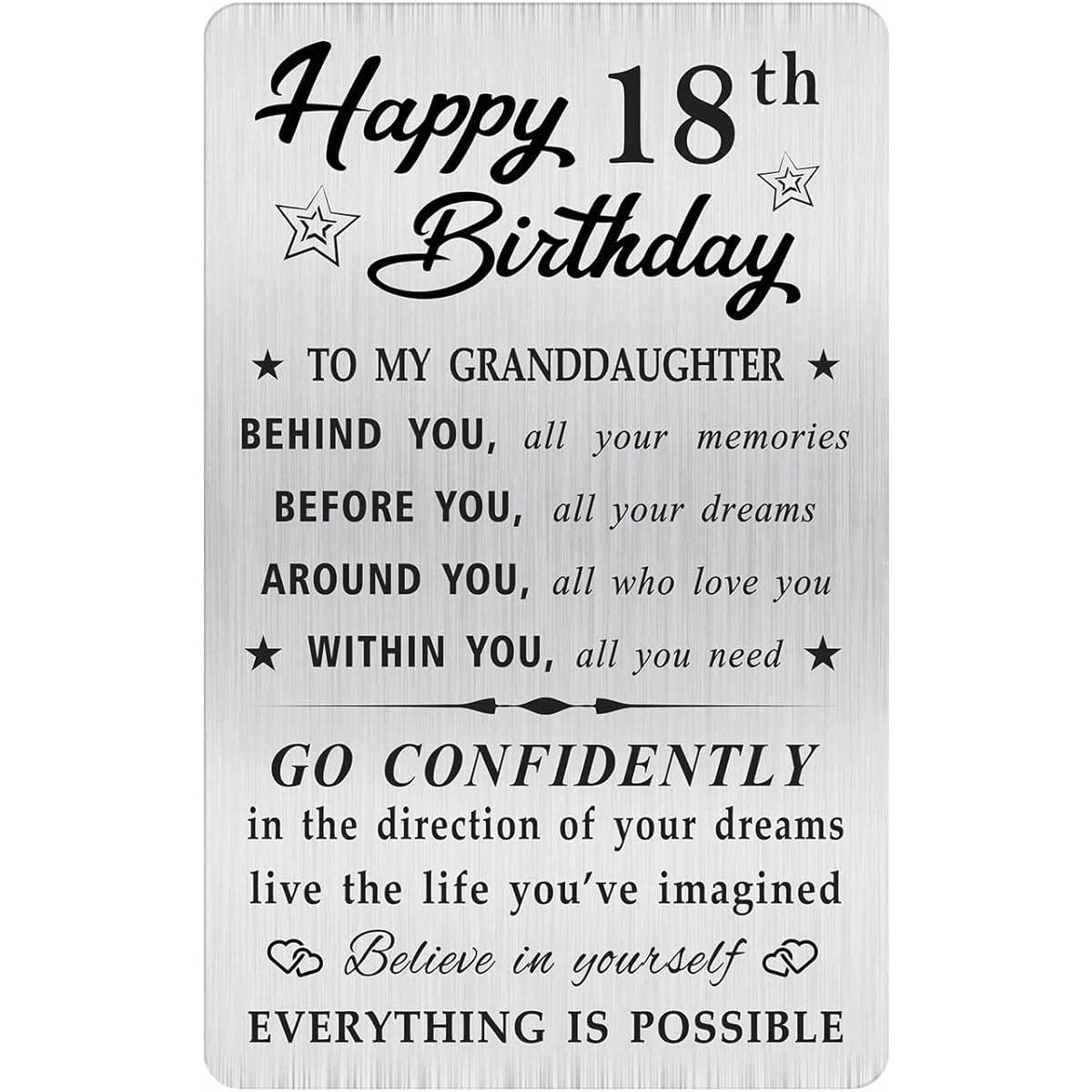 MOQIYXL Granddaughter 18th Birthday Card Happy 18th Birthday Gift Idea for Granddaughter Small Engraved Wallet Card