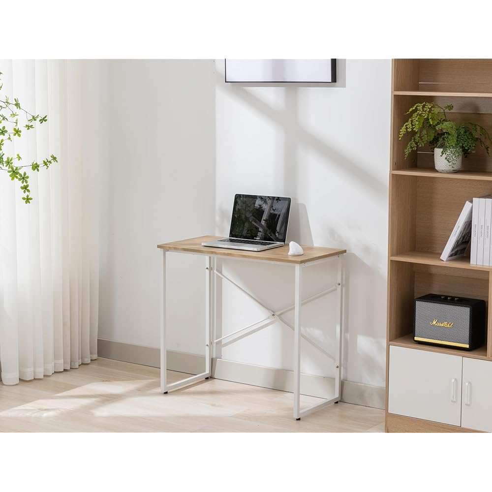 SYALEN Desk, Computer Desk, Telework Desk, Height 72cm, Office Desk, PC Desk, Simple Desk, Supports Monitor Arm Installation, L-shaped Desk Expandable, Natural Wood/White SLDK-06NA (Width 80CM x Depth 40CM x Height 72CM)