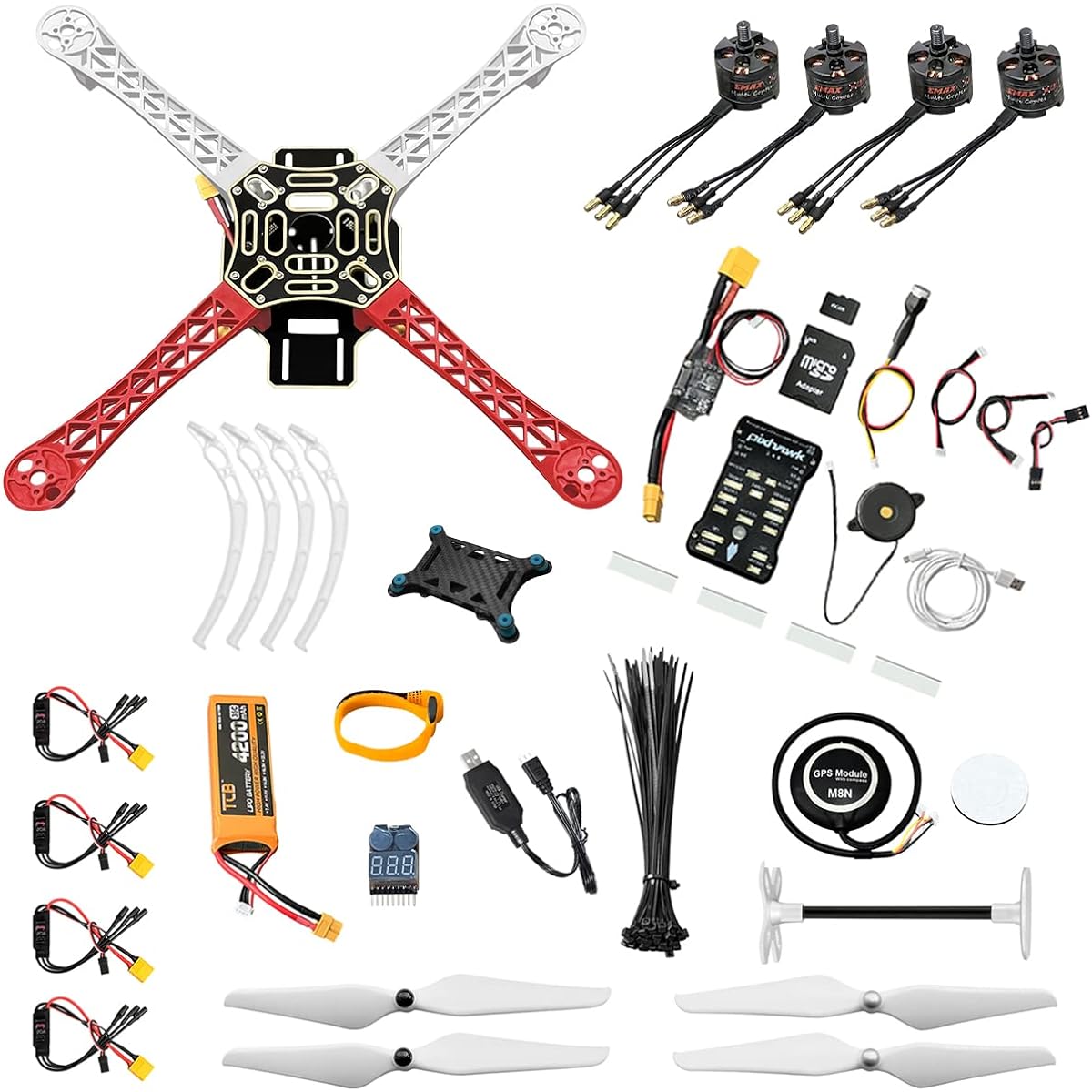 HAWK'S WORK F450 Drone Assembly Kit, Frame + Pixhawk + GPS + Power Module + ESC + Brushless Motor + Props + Battery + Accessories + Guild Book & Video (Set B)