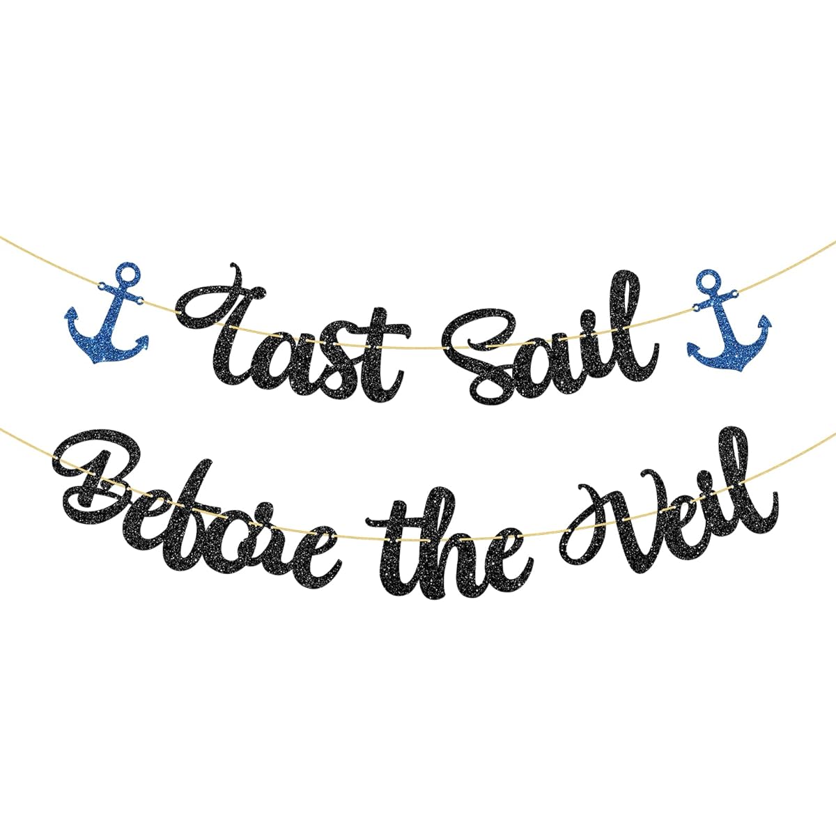 WeBenison Last Sail Before the Veil Banner, Bridal Shower Party Supplies, Anchor Sign, Nautical Sailor Theme Bachelorette Party Decorations - Black Glitter