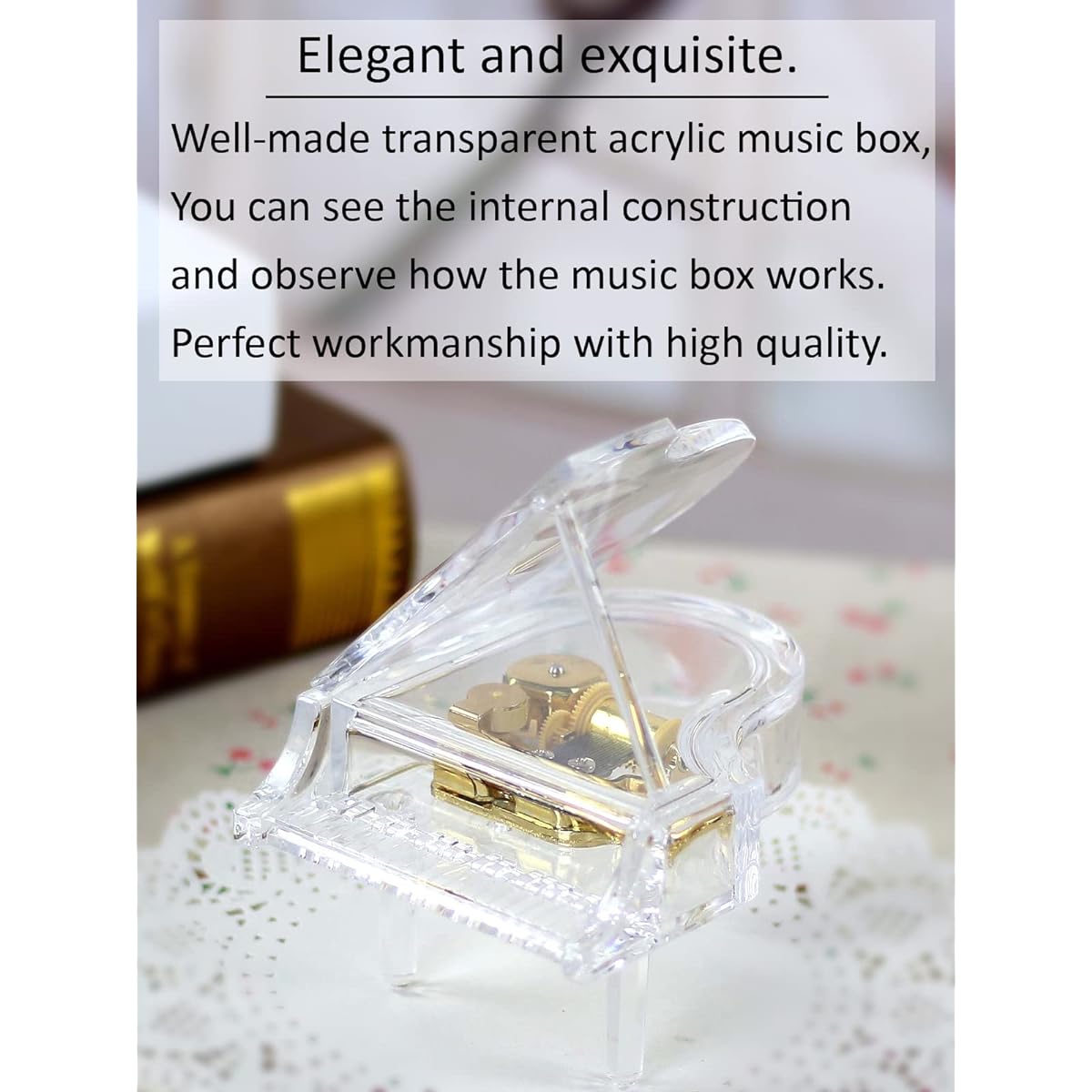 Softalk Mechanical Wind-up Music Box Piano Music Box Transparent Acrylic Elegant Melody Gift for Christmas, Birthday or Valentine's Day (Tune: Fur Elise)