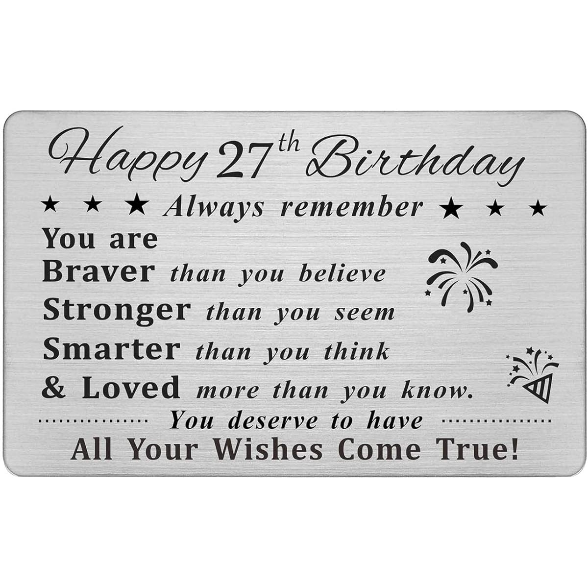 DEGASKEN Happy 27th Birthday Cards, 27th Birthday Gifts for Men, Women, Him, Her, Permanently Engraved Steel Wallet Card