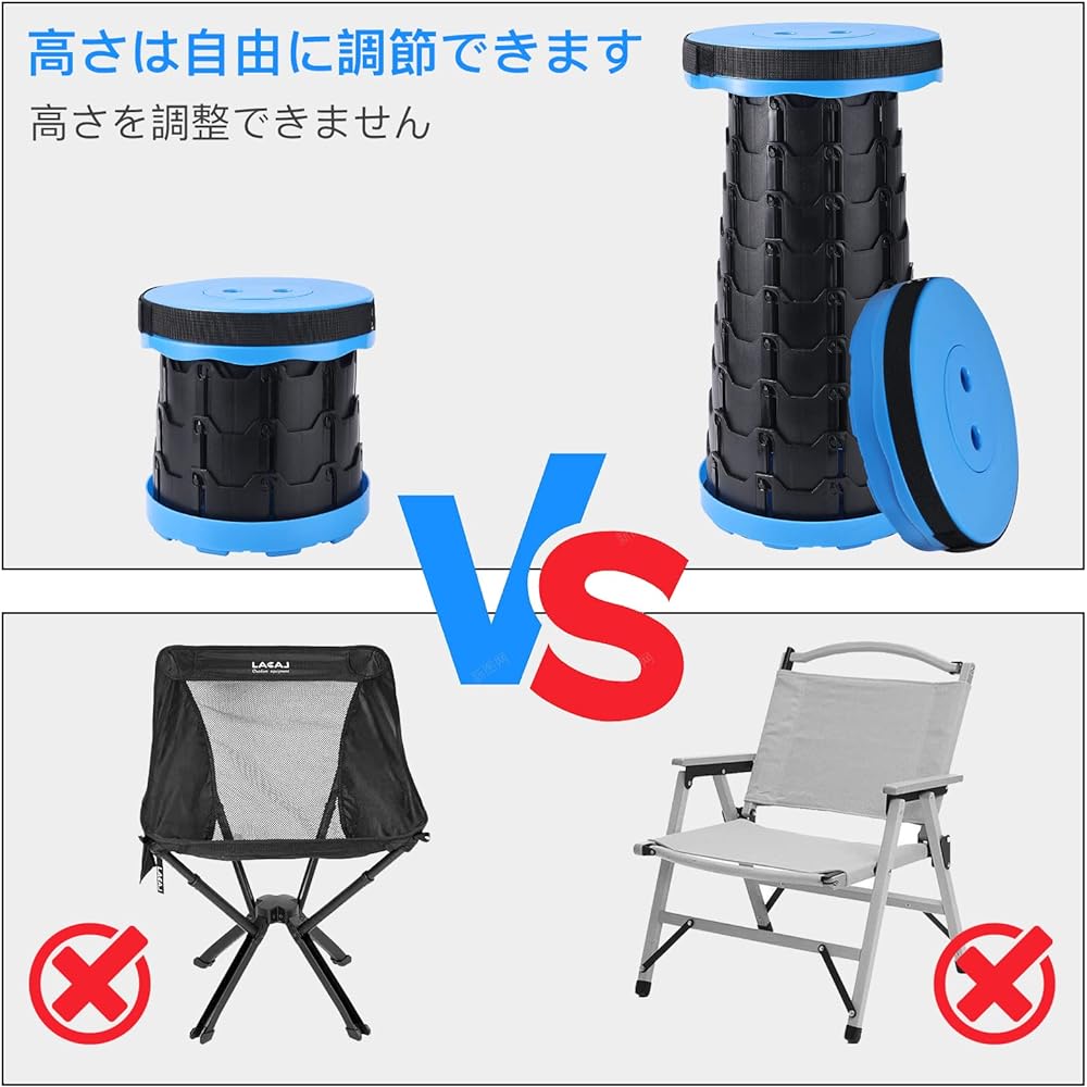 Homemaxt Folding Chair, Outdoor Chair, Telescoping Camping Chair, Foldable Camping Stool, Lightweight, Compact, Easy to Carry, Load Capacity: 180KG, Opens and Closes in One Second, Height Adjustable, 6.5-45CM, Anti-Slip, Fishing/Travel/Barbecue/Waiting i