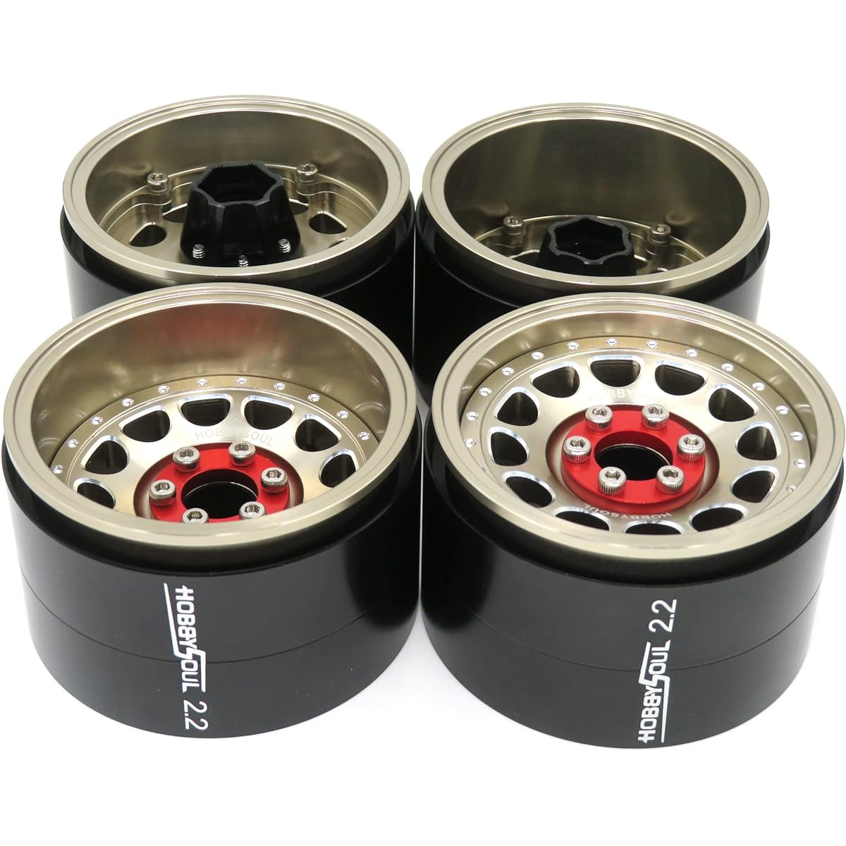 hobbysoul Adjustable 4 Offset 2.2 Beadlock Wheels 1.57" (40mm) Width Rim Champagne Color for Gen8 Everest Gen 7 Pro / SCX10 Capra Wraith / TRX4 AMG 6x6 (Pack of 4)
