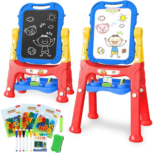 TOY Life Kids Easel Art Easel for Toddlers - 4 in 1 Double Sided Large Board Kids Chalkboard Easel Drawing Whiteboard Ages 3+