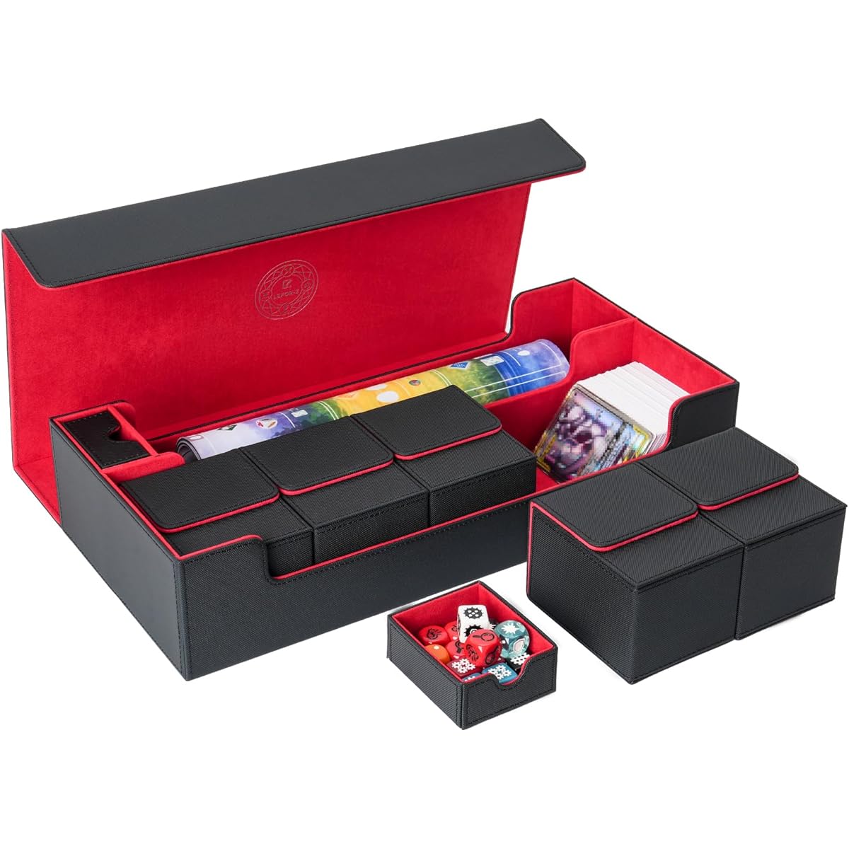LEFOR Z Card Deck Box Set X-Large Premium Card Game Deck Storage Box with 5 Small Card Deck Cases Compatible with MTG/TCG/Yugioh/Magic/Commander (Black & Red)