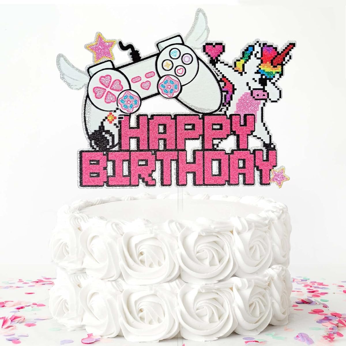Glitter Girls Video Game Cake Topper Girls Game Birthday Cake Topper Game Theme Party Decoration Girl Gamer Birthday Favors