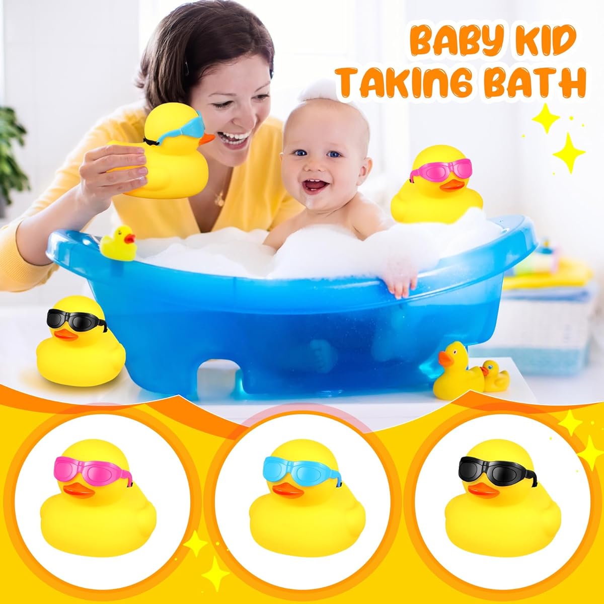 Deekin 24pcs Large Rubber Ducks with Sunglasses Large Yellow Duck Bath Toys Squeaky Rubber Duckies Birthday Party Decorations Gifts Swimming Pool Classroom Gift Exchange (5 inch)
